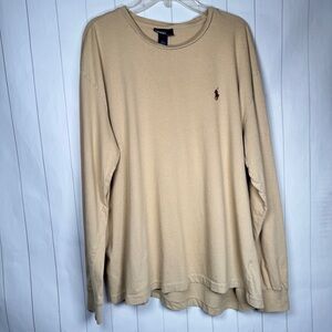 Polo Ralph Lauren Tan Crewneck Long Sleeve Pony T-shirt Cotton Everyday Tee M